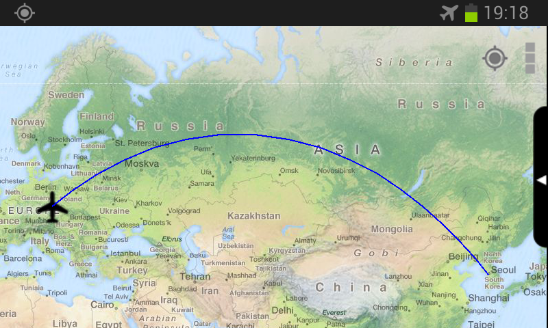 Long-haul flight Europe to Asia